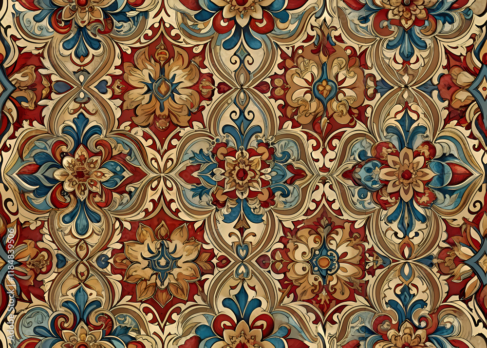 Ornate floral damask pattern design. Ornate floral damask pattern design.