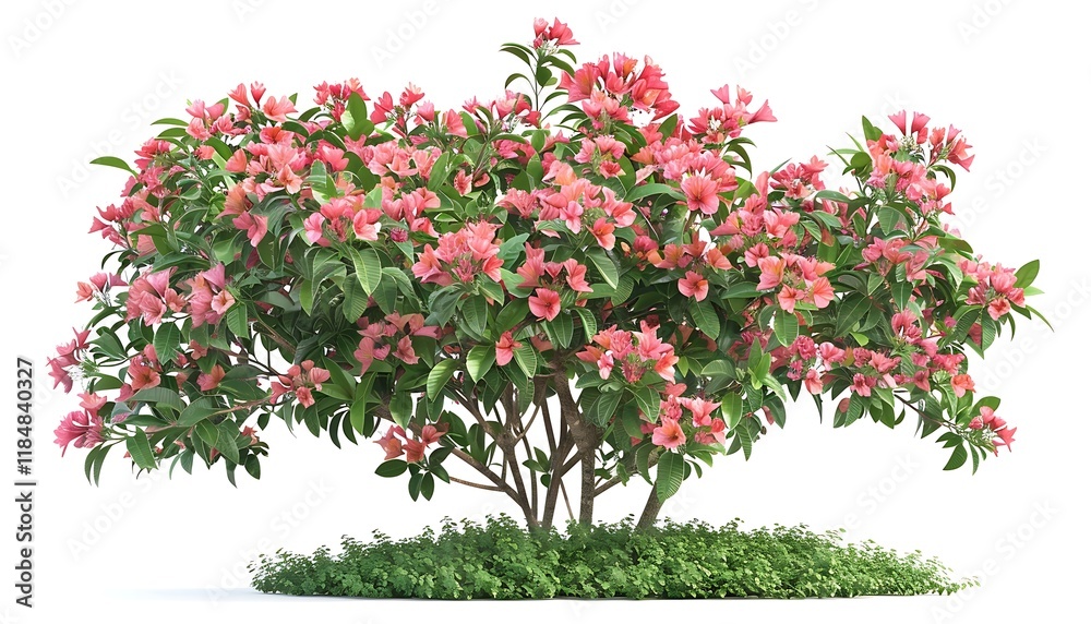 Fototapeta premium Azalea tree with pink flowers isolated on white background, clipping path included