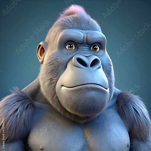 Cute. cartoon gorilla with a stylish mohawk. photo