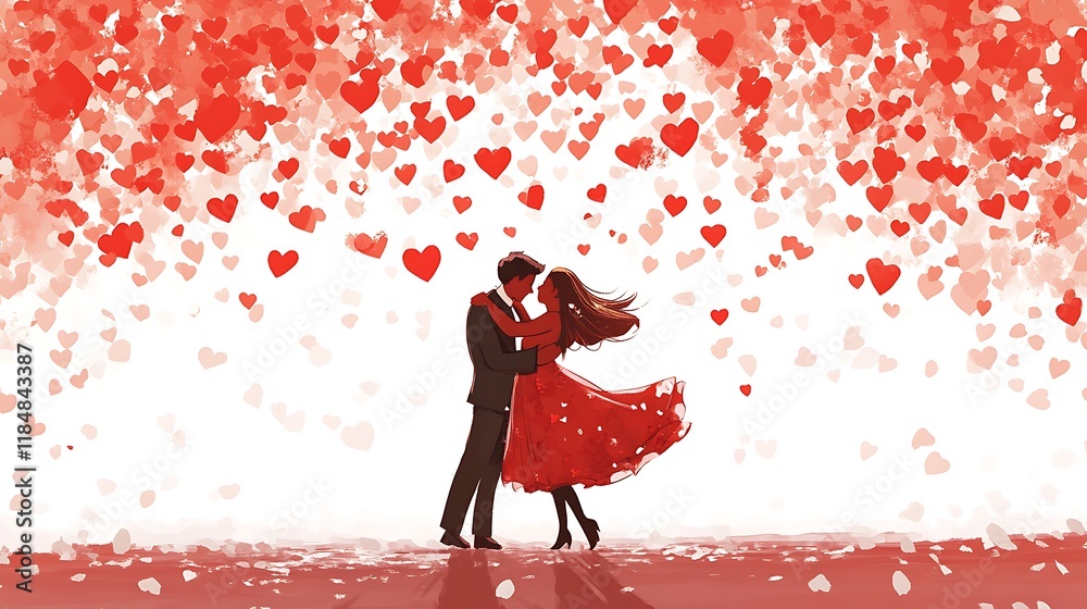 Fototapeta premium A couple dancing under a shower of heart