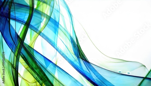abstract flow of blue and green translucent waves on white background for modern design, technology theme, or minimalist decor

