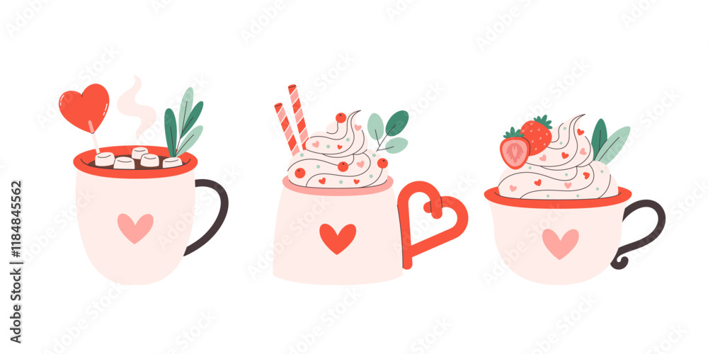 Ταπετσαρία Holiday hot drinks with festive topping in cute mug
