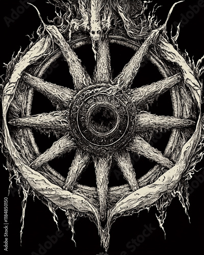 Wheel of Law Buddhism tattoo illustration photo