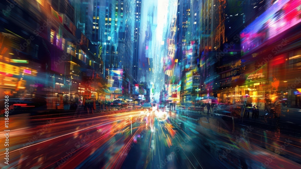 A vibrant cityscape with colorful lights and motion, depicting urban energy and nightlife. A vibrant cityscape with colorful lights and motion, depicting urban energy and nightlife.