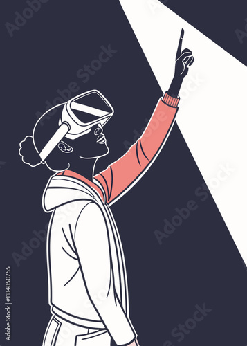 illustration of player in virtual reality glasses, VR