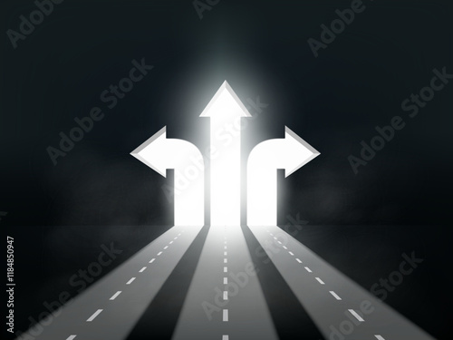 Three roads with way direction arrows. Vector illustration