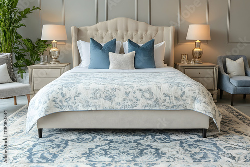 Wallpaper Mural Soft blue and cream floral pattern with vintage-inspired lines and elegant design Torontodigital.ca