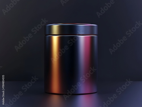 Sleek Metallic Canister with Dynamic Lighting Effects for Futuristic Product Showcase photo