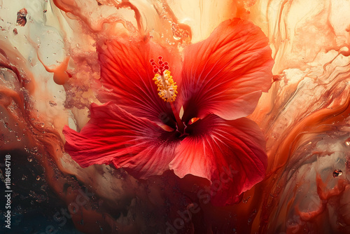 Vibrant red hibiscus flower captured in a natural setting photo