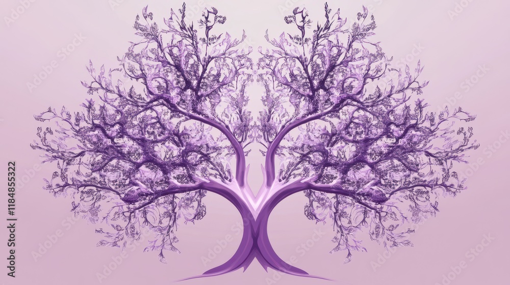 Fototapeta premium purple tree painting, elegant tree of life image, intricate purple tree design, purple floral pattern, purple tree art print, purple tree art, exquisite botanical illustration, purple tree print