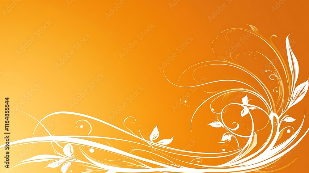 Abstract Orange Background with White Floral Design Abstract Orange Background with White Floral Design