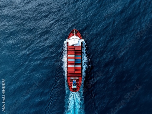 A large container ship in the middle of the ocean
