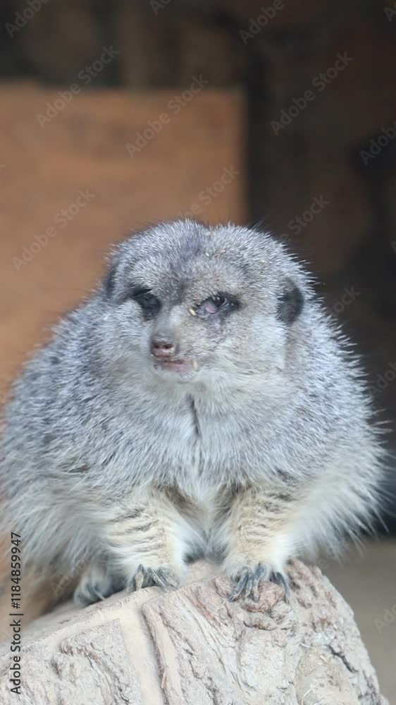 There is a Charming and Cute Meerkat Sitting on a Rock in the Savanna Environment There is a Charming and Cute Meerkat Sitting on a Rock in the Savanna Environment