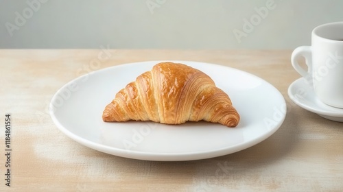 Croissant on White Plate with Coffee Cup