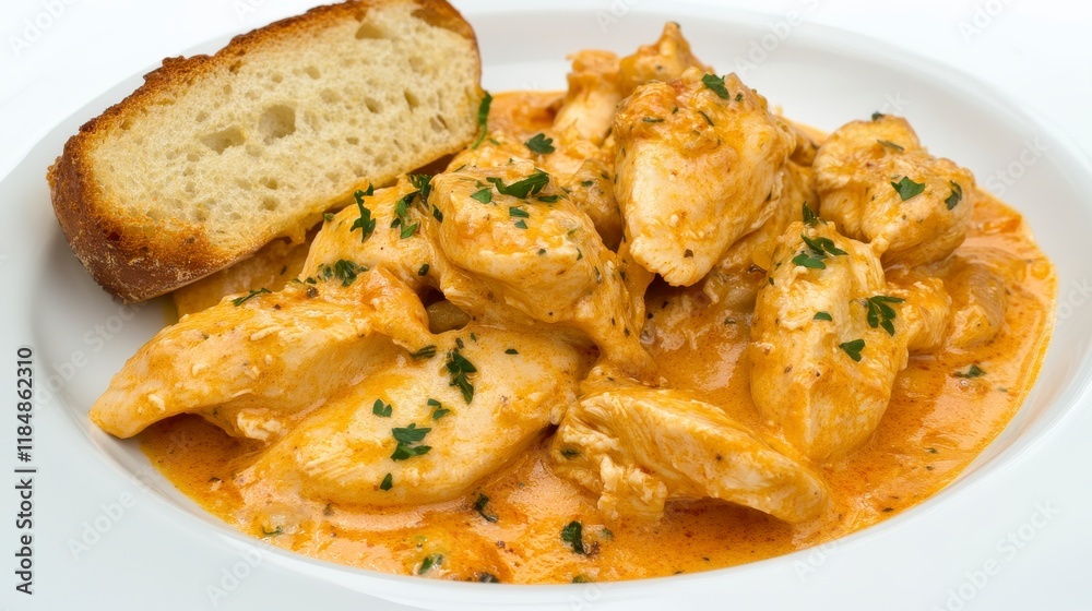 Scrumptious Creamy Chicken Dish Served with Crusty Bread - A Culinary Delight Scrumptious Creamy Chicken Dish Served with Crusty Bread - A Culinary Delight