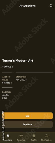 Art Auction, Artwork Bidding House, Artistic Collection Bid Marketplace Portal Black App Template