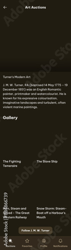 Art Auction, Artwork Bidding House, Artistic Collection Bid Marketplace Portal Black App Template