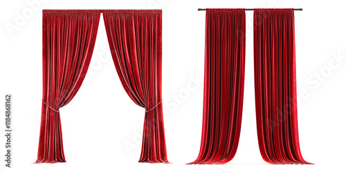 Elegant Red Velvet Curtains on a Transparent Background