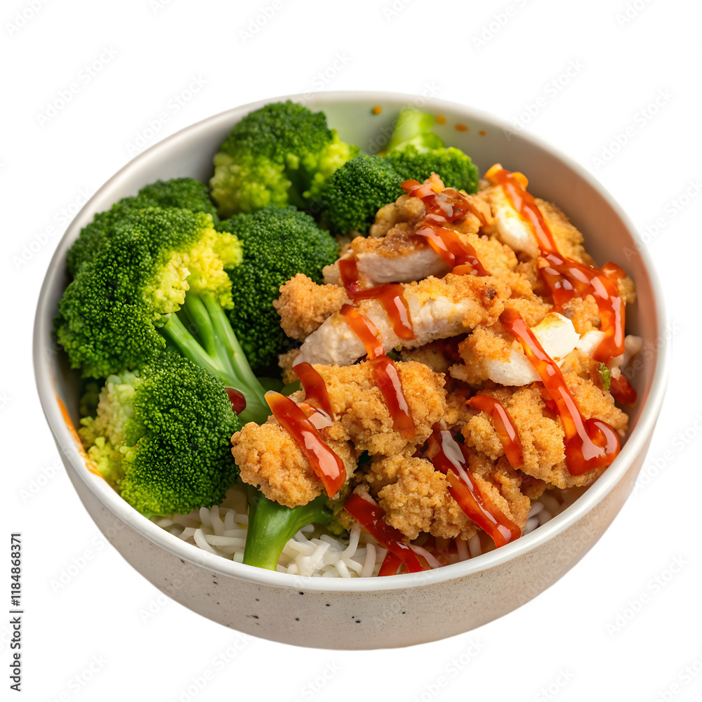 a delicious crispy chicken bowl with broccoli on transparent background a delicious crispy chicken bowl with broccoli on transparent background