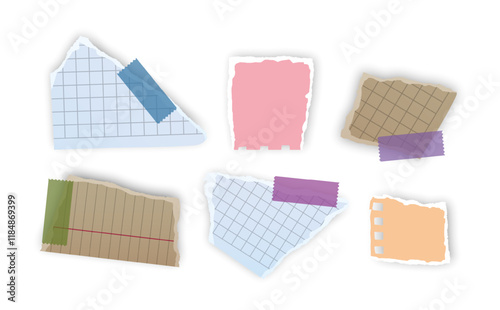 Set of torn paper fragments isolated on background, Vector illustration