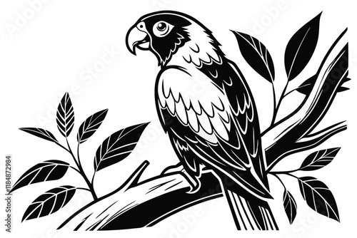 a  silhouette Lovebird looking back, vector black and white