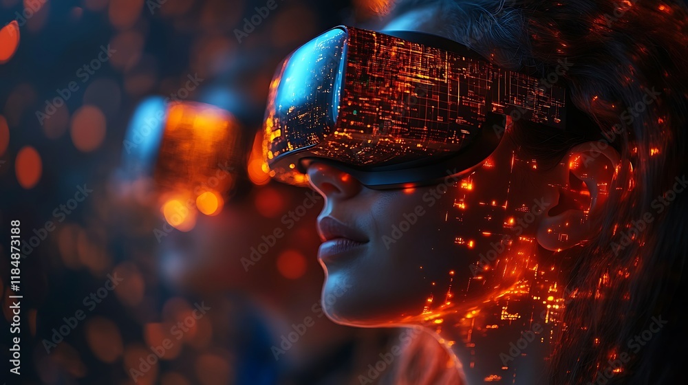 Immersive vr headset display lighting up futuristic adventures image Immersive vr headset display lighting up futuristic adventures image