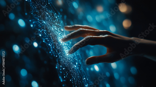 AI and machine learning with robot and human hand touching big data in global network connection showcasing futuristic digital technology
