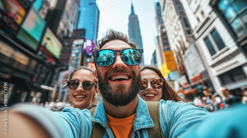 Friends Taking Selfie in Front of Famous Landmark