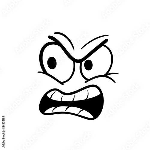 Angry smiley grumpy sullen emoji, ireful or rageful smiley facial expression isolated icon. Vector wrathy sad emoticon with unkind vicious smile, bad character. Wicked emoticon with toothed smile

