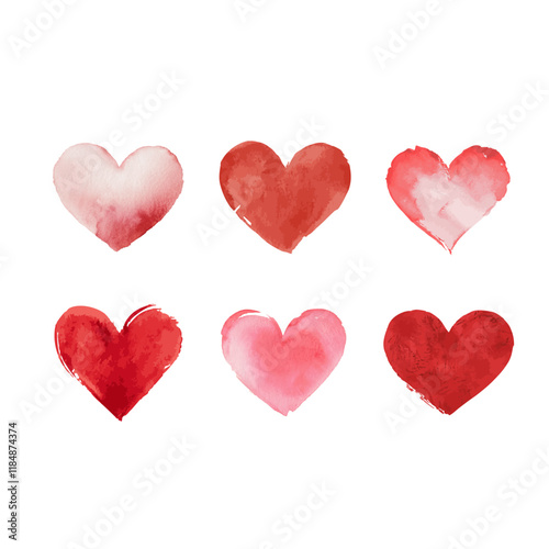 Heart watercolor painted. Hearts illustrated in watercolor. Vector icon.