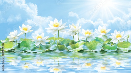 Serene Lotus Flowers with Water Reflections