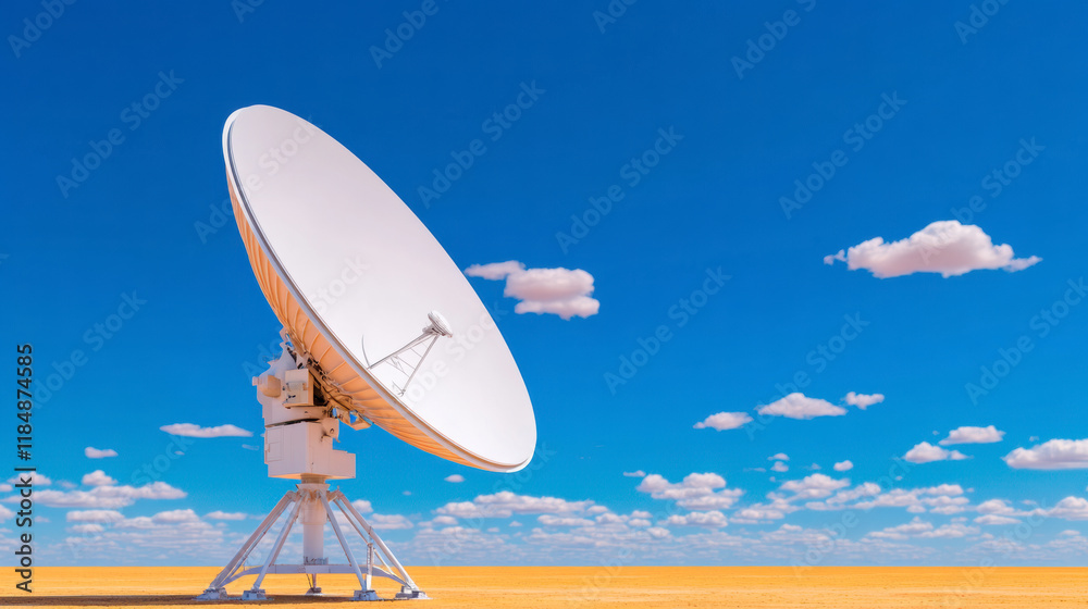 Large Satellite Dish Stands Against a Clear Blue Sky in a Remote Area Large Satellite Dish Stands Against a Clear Blue Sky in a Remote Area