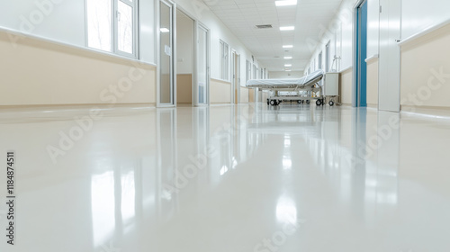 Wallpaper Mural Detailed View of a Clean Hospital Corridor With Reflective Floors and Medical Equipment Torontodigital.ca