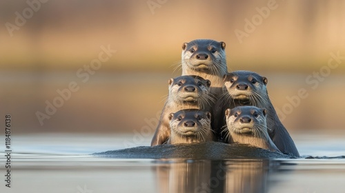 Playful Otters Enjoying Shallow Water Together