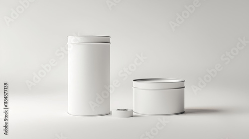 Wallpaper Mural White cylindrical containers and small tin on white background. Torontodigital.ca