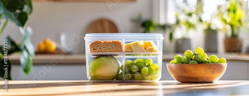 Wallpaper Mural Lunch Box with Fruits and Snacks on Office Table Torontodigital.ca