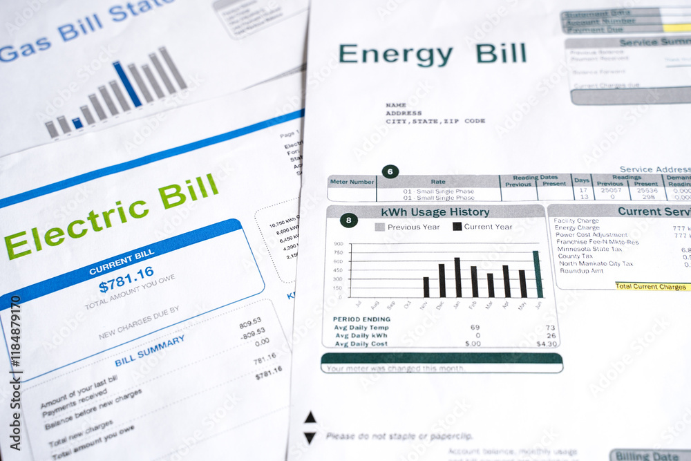 Monthly utility bills. Cost of utilities concept. Monthly utility bills. Cost of utilities concept.