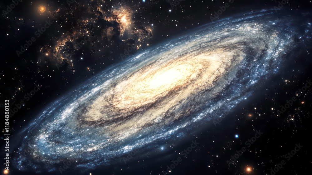 Naklejka premium Spiral galaxy in deep space with stars and nebulae.