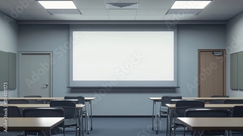 Bright Training Room with Projector Screen