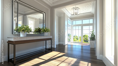 Bright Indoor Space with Large Mirror and Console Table