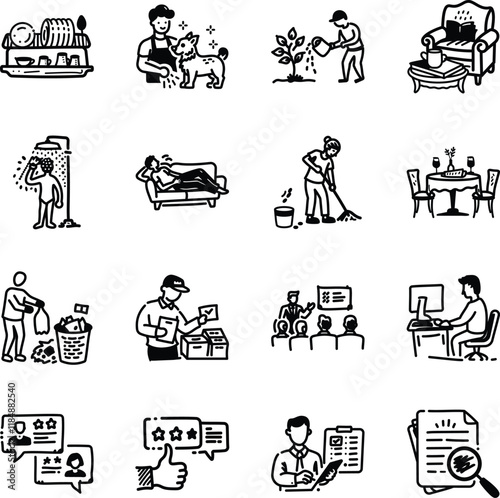 Collection of Hand Drawn Daily Lifestyle Icons 