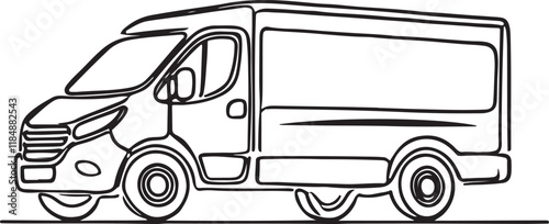 Stylish Line Drawing of Delivery Van – Digital Vector Illustration