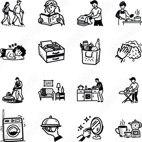 Set of Chores Hand Drawn Icons 