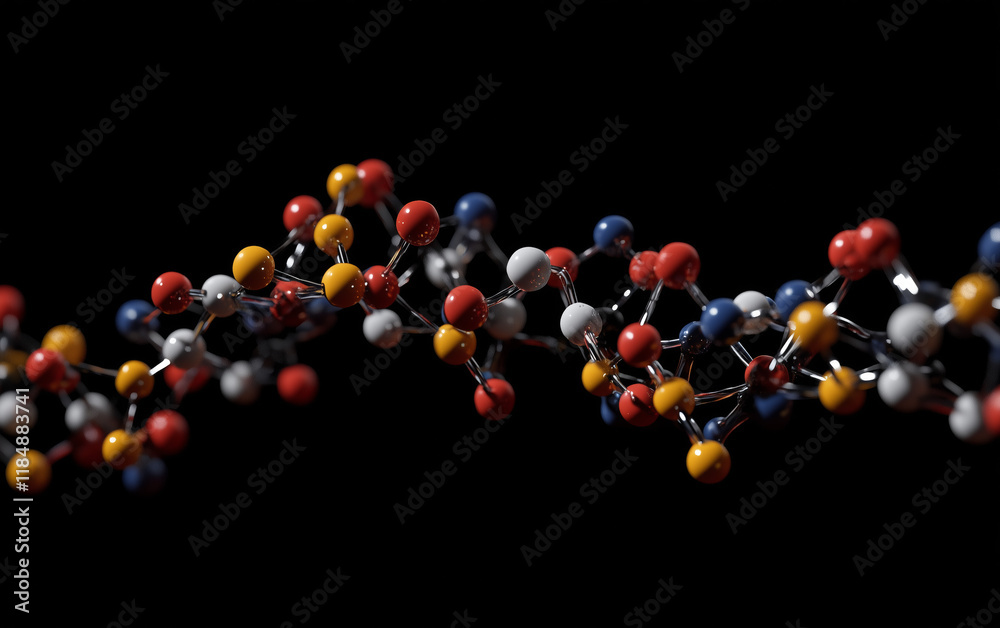 Colorful Molecular Structure on Black Background Colorful Molecular Structure on Black Background