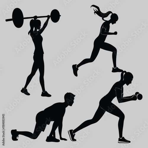 fitness and gym silhouette vector design art and illustration