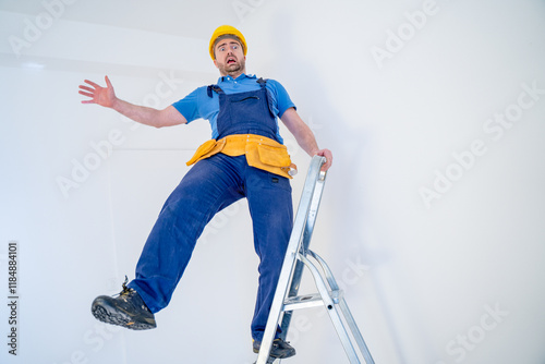 Prevention concept about on the job injury, worker falling down