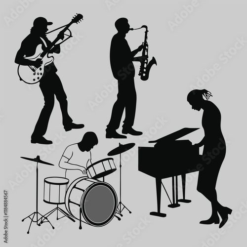 Musicians Playing Instruments silhouette vector design art and illustration