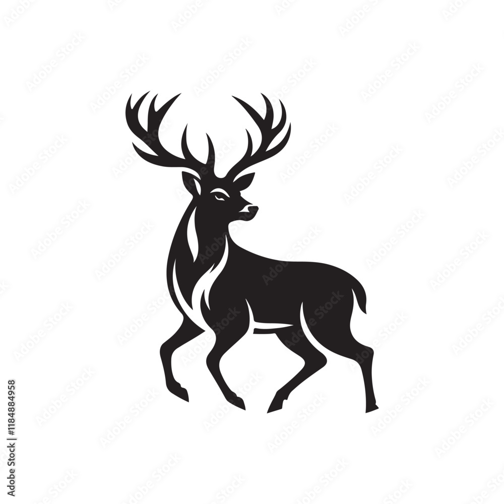 Obraz premium Black Color Deer silhouette design Vector Illustration, Solid White Background 3.eps