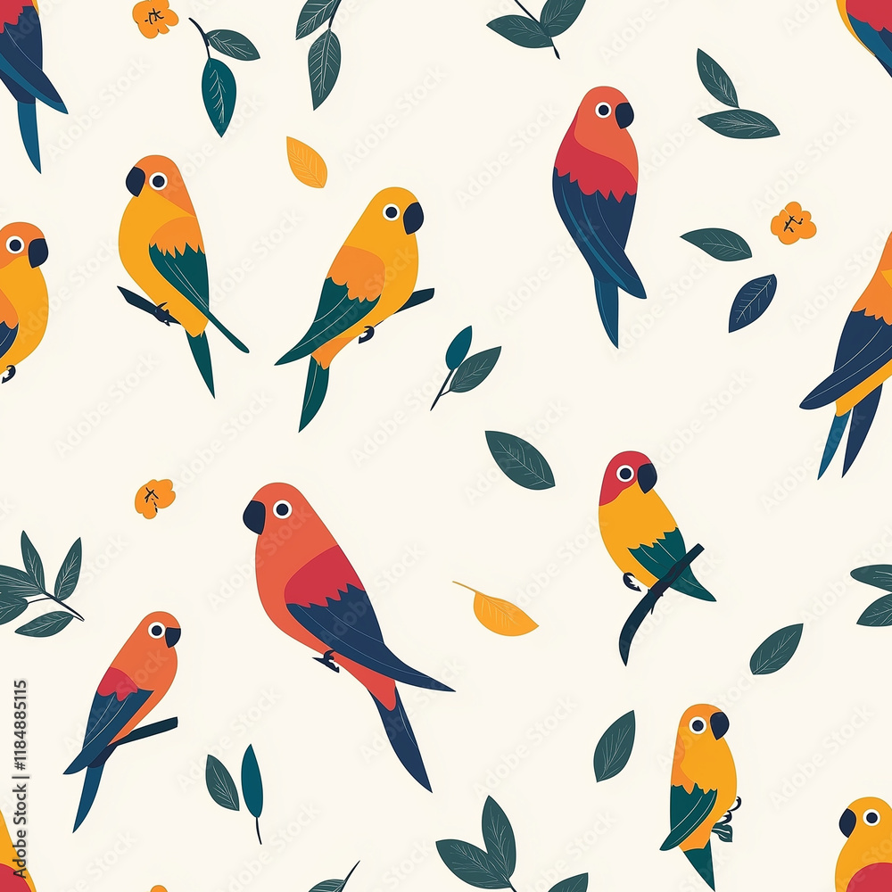 Simple flat design seamless pattern with parrots Simple flat design seamless pattern with parrots
