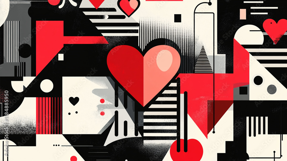 Colorful abstract design featuring hearts and geometric shapes in vibrant colors Colorful abstract design featuring hearts and geometric shapes in vibrant colors